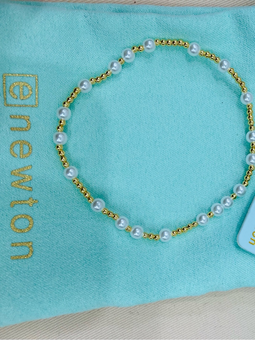 Enewton Gold & White Pearl Bead Stretch Bracelet